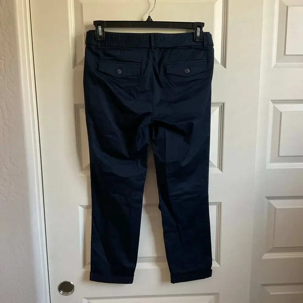 LOFT Navy Blue Ankle Length Casual Pants with Belt -‎ Size 2 - NEW
